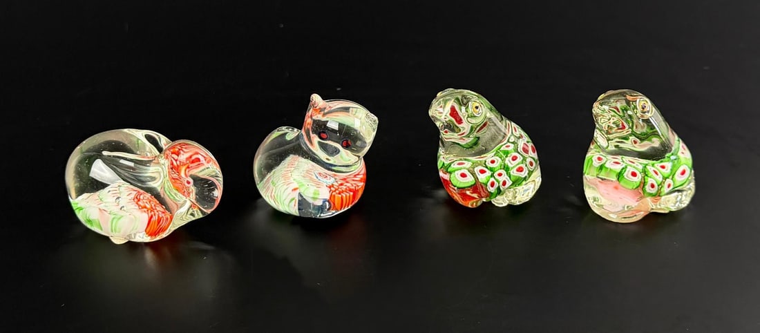Chinese Millefiori Glass Paperweights: Largest is 2 1/2" by 1 1/2" by 1 1/4"