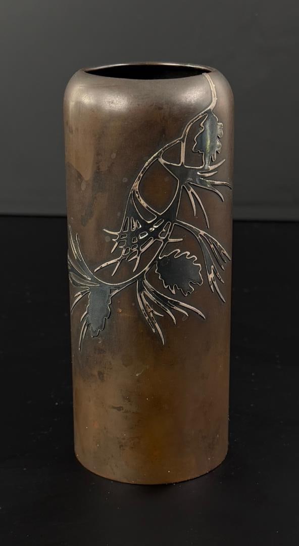 Heintz 3659 Sterling Silver Bronze Vase: 6" tall, 2 1/2" diameter.