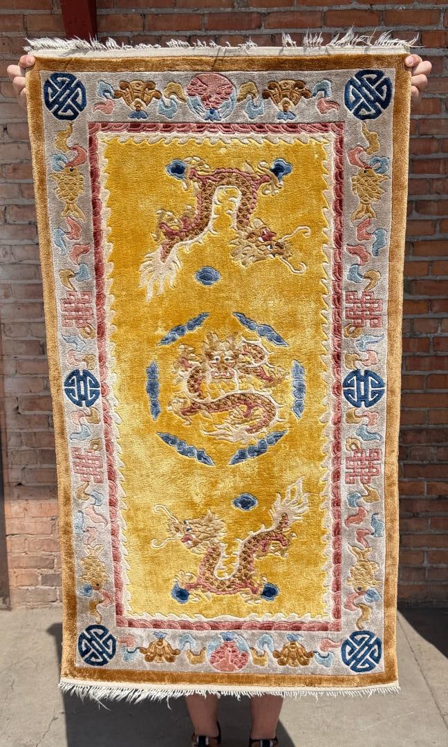 Art Deco Chinese Peking Dragon Rug: 27" by 48".