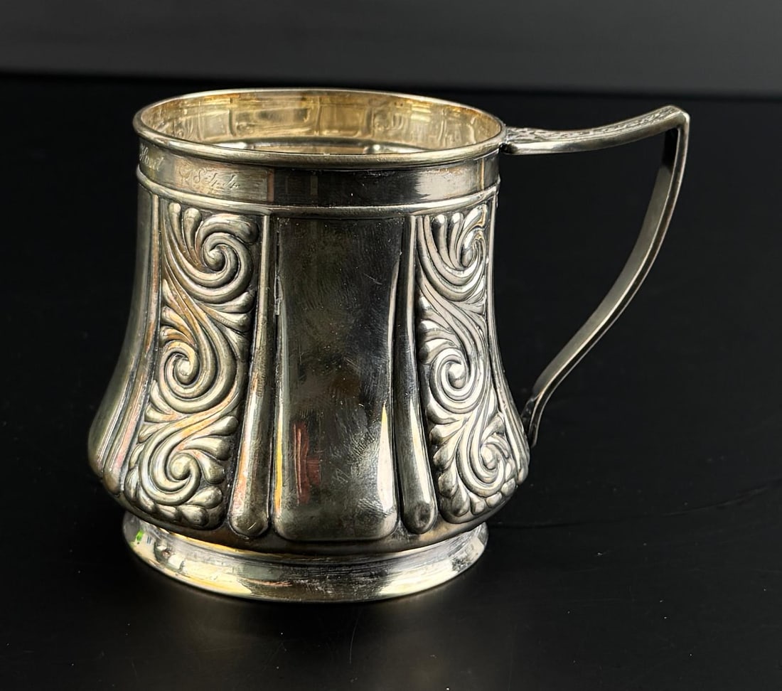 1840s American Sterling Silver Cup: 3 3/4" tall, 3" diameter. 104 grams. Named to a Jasper Cropsey Hunt, Dated 1844.