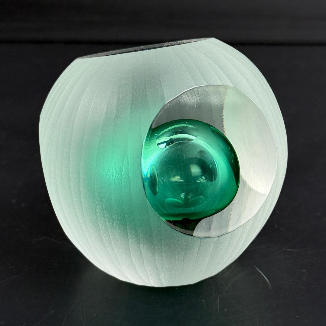 Signed Dichroic Faceted Glass Paperweight (1 of 8)