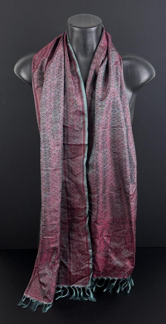 Kashmir Gallery Scarf: 70 1/2" long, 21 1/2" wide.