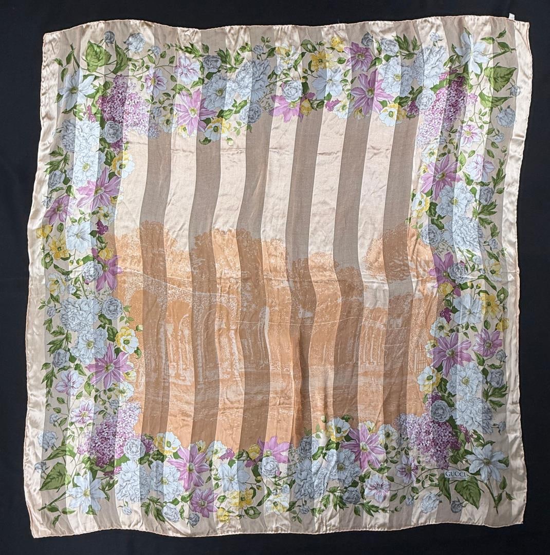 Vintage Gucci Silk Scarf: 52" by 53 1/2".