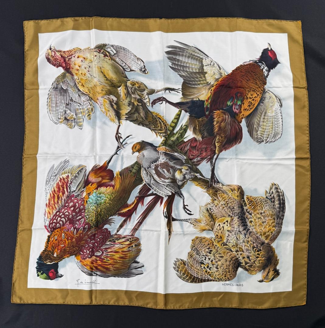 Hermes Belle Chasse Silk Scarf: 35" by 35"