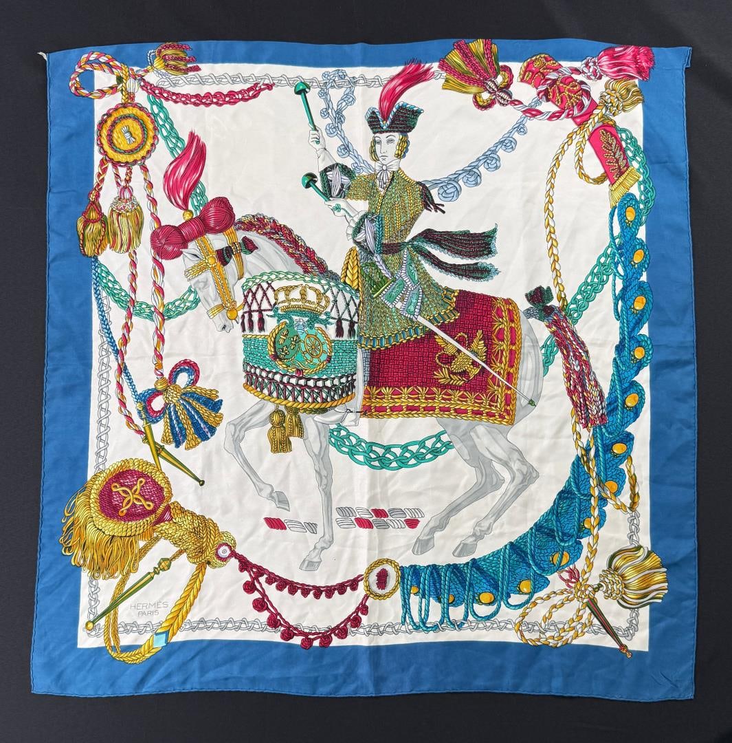 Hermes Le Timbalier Silk Scarf: 33" by 33"
