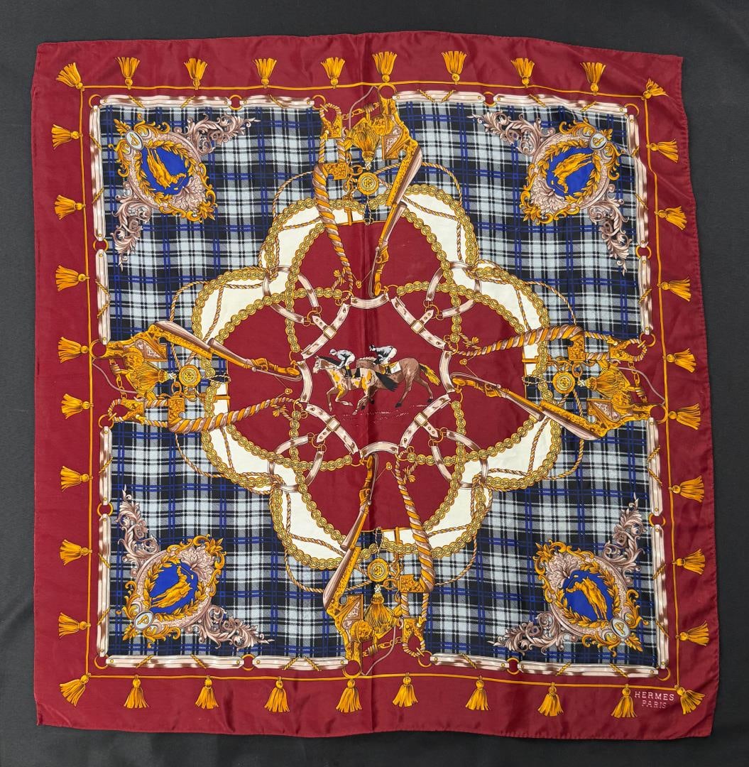 Hermes Grande Tenue Silk Scarf: 33" by 34".
