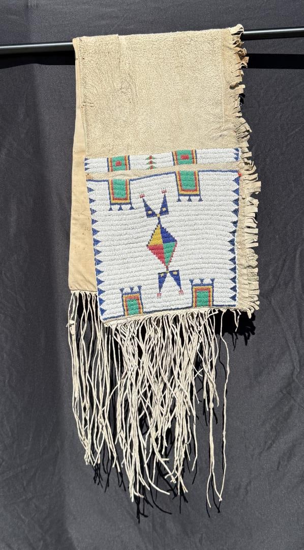 Sioux Native American Indian Beaded Saddle Bags: 14 3/4" by 80" with fringe. Last Quarter of the 19th Century.