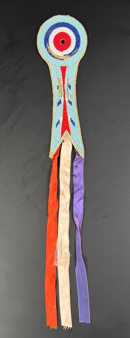 Native American Indian Beaded Tomahawk Drop: 19" long. First Quarter of the 20th Century.