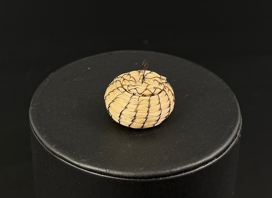 Papago Indian Miniature Horsehair Basket: 1" diameter, 1/2" tall.