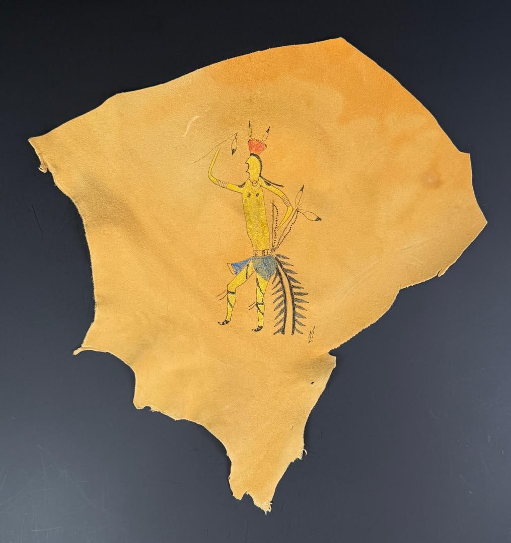 Crow Indian Ledger Art Style Painted Hide (1 of 5)