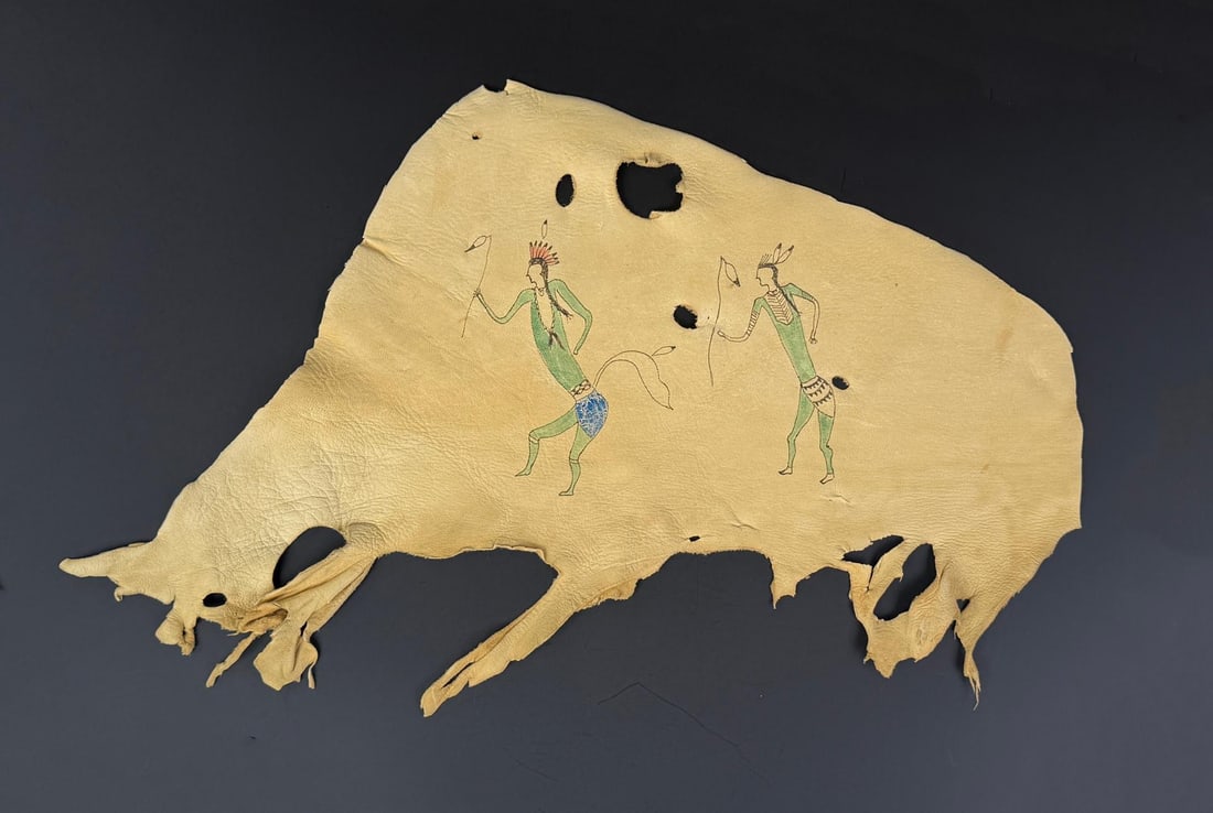 Crow Indian Ledger Art Style Painted Hide (1 of 4)