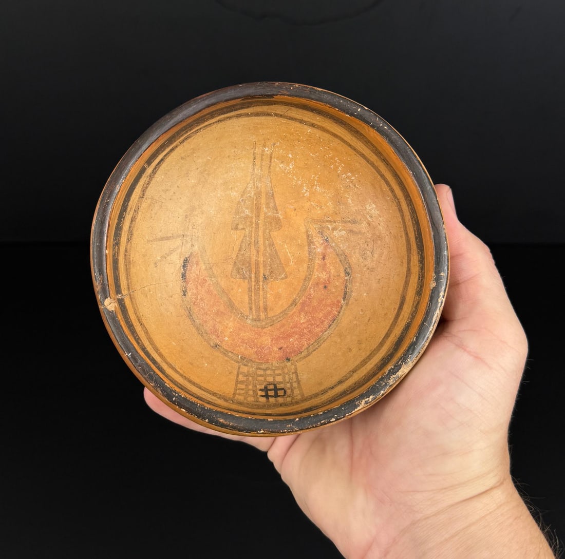 Nampeyo Of Hano Hopi Pottery Bowl: 4 3/4" diameter, 1 3/4" tall. Cracked.