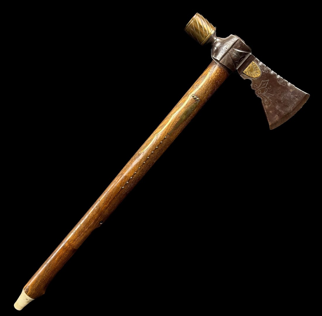 William Buchelle Custom Made Pipe Tomahawk: 16" long. William Buchelle (1895-1977) author of 2 texts on recreating the American long rifle was a master craftsman. His Kentucky rifles and hawks are among the finest recreations made in the 1950s-