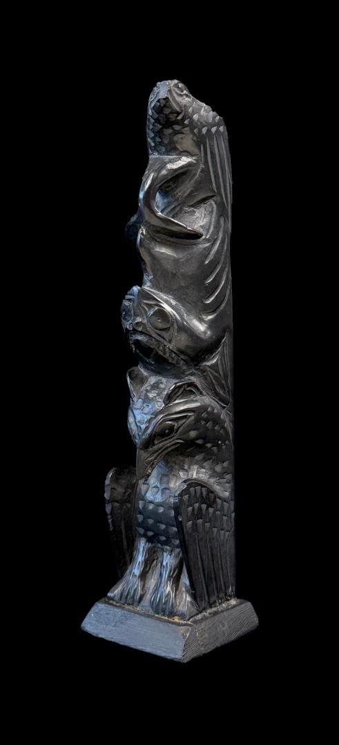 Haida Northwest Coast Argillite Totem Pole: 5 3/4" by 1 1/2" by 1 1/2". Base was repaired at some point, chipped on back of wing.