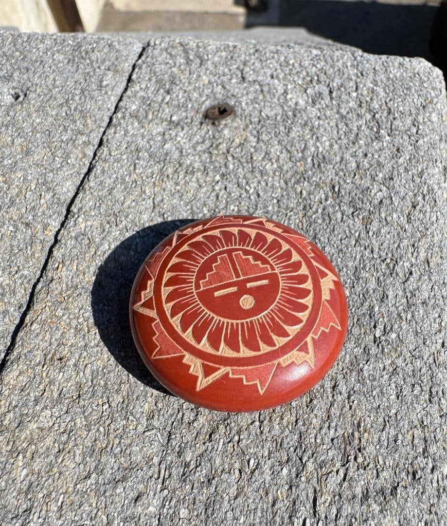 Debra Harvey Santa Clara Pueblo Miniature Pot: 1 1/2" diameter, 1/2" tall.