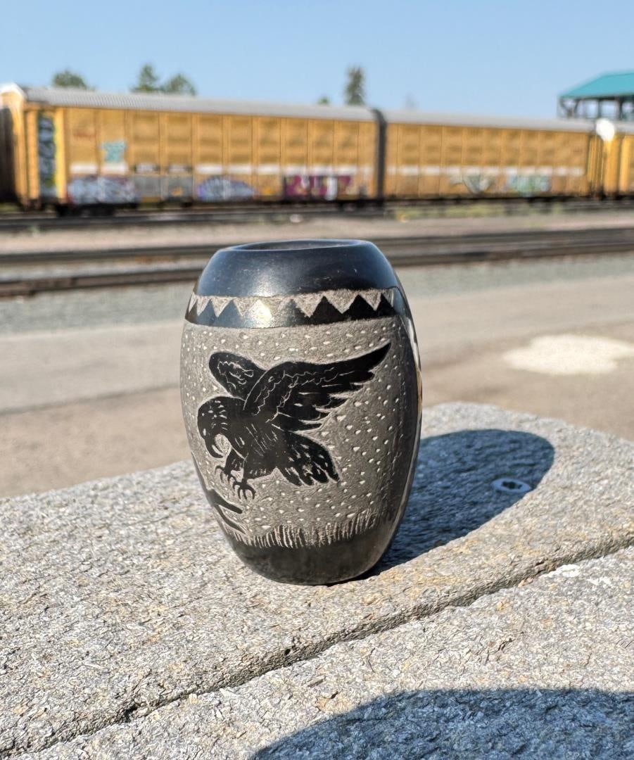 Elmer Red Starr Sioux Sgraffito Miniature Pot: 1 3/4" tall, 1 1/4" diameter.