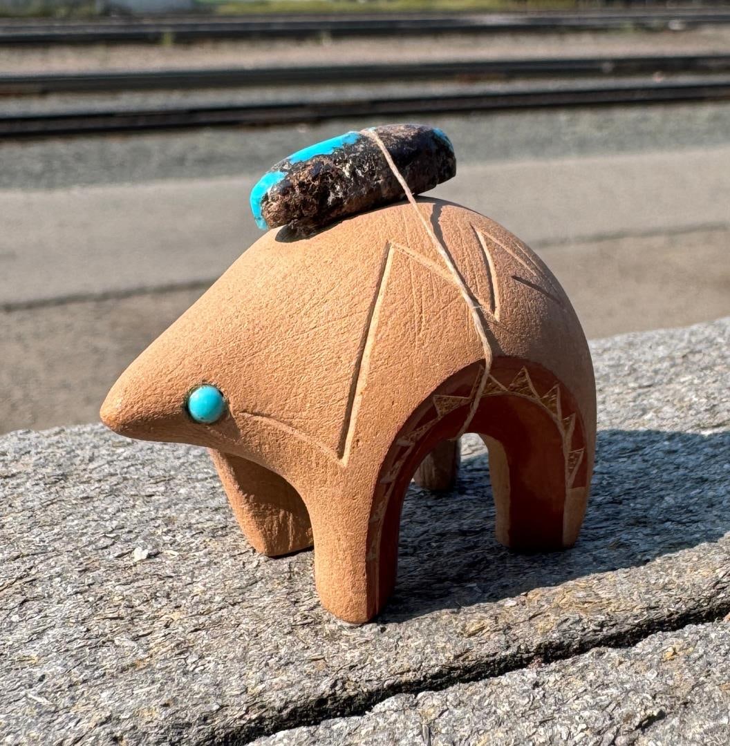 Art Cody Haungooah Santa Clara Pueblo Pottery Bear: 1 7/8" by 1 1/2" by 1 1/4"