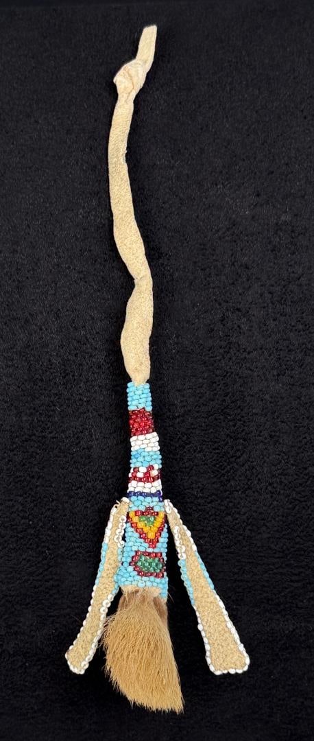 Zuni Native American Indian Beaded Rabbit Foot: 7 1/2" long.