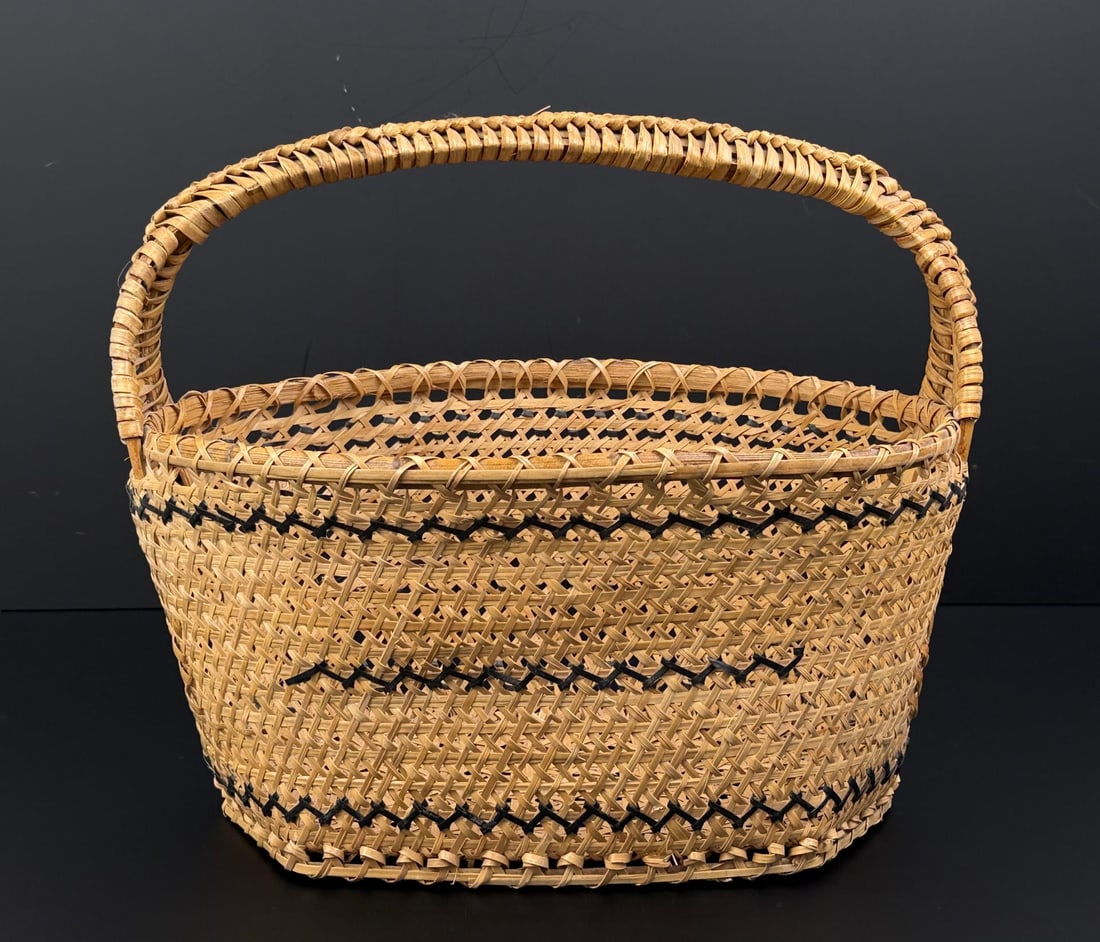 Louisana Choctaw Indian Cane Gathering Basket: 15 1/2" by 12 3/4" by 10 1/8"