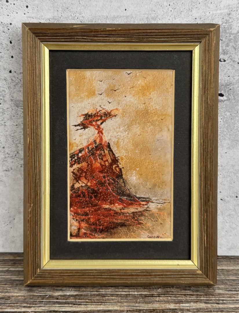 Danny Garcia Carmel by the Sea Painting: Title is Carmel by the Sea. 3" by 4" unframed. 4 3/8" by 6". Oil on Board. Danny Garcia. 1929 Monterey, California - 2012 Monterey, California. Known for: Marine, landscape and religious painting, por