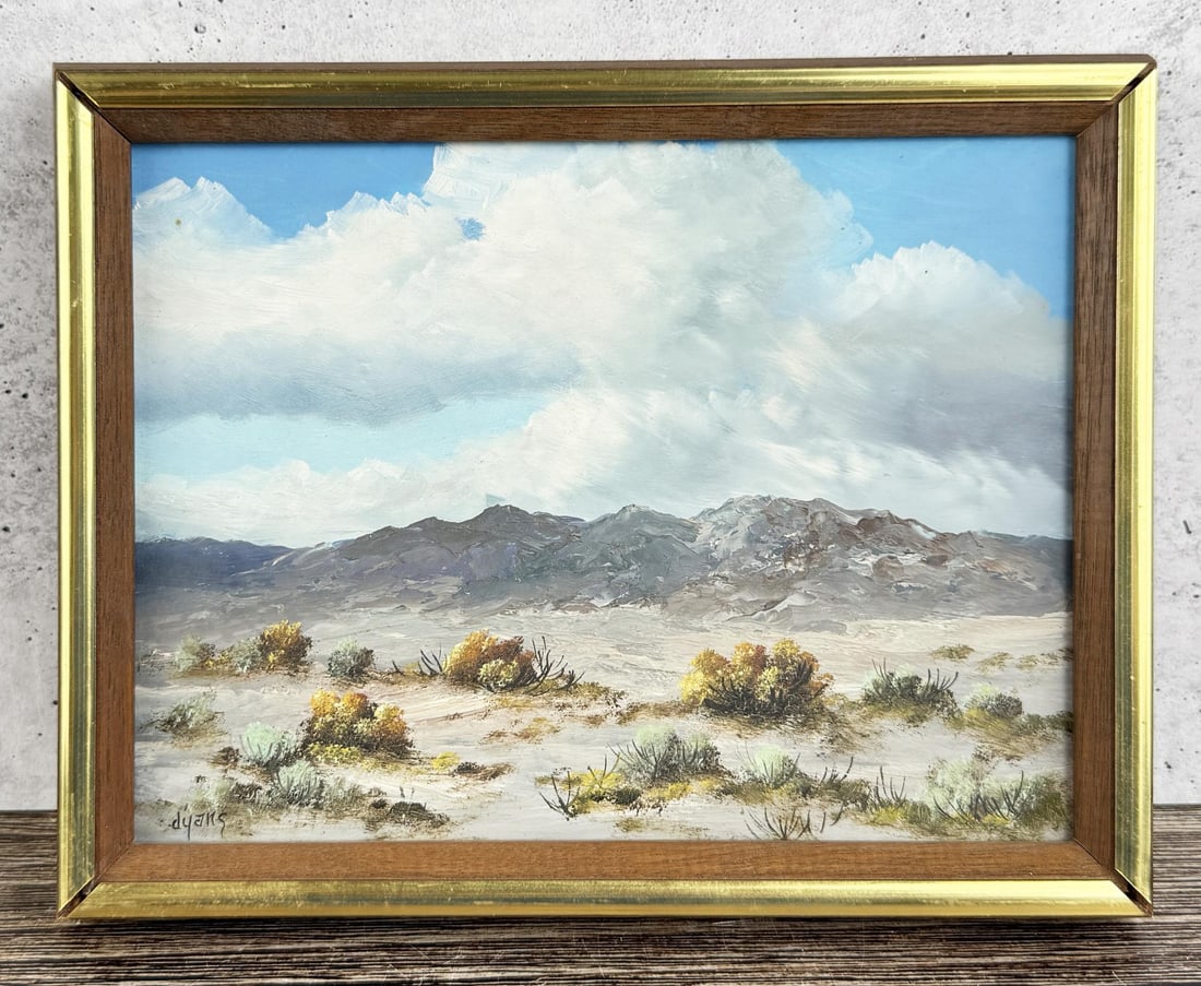 Judy Dy'ans Desert Rain Shower Painting: Title is Desert Rain Shower. 6" by 8" unframed, 7" by 9" framed. Oil on Board. Judy Dy'ans (20/21st century) is active/lives in Florida. Judy Dyans is known for Seascape painting. Born and raised in S