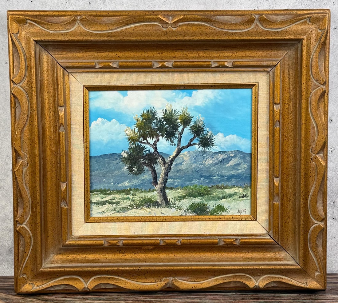 Judy Dy'ans Joshua Tree Painting: Title is Joshua Tree. 8" by 10" unframed. 16 1/2" by 18 1/2" framed. Oil on Board. Judy Dy'ans (20/21st century) is active/lives in Florida. Judy Dyans is known for Seascape painting. Born and raised 
