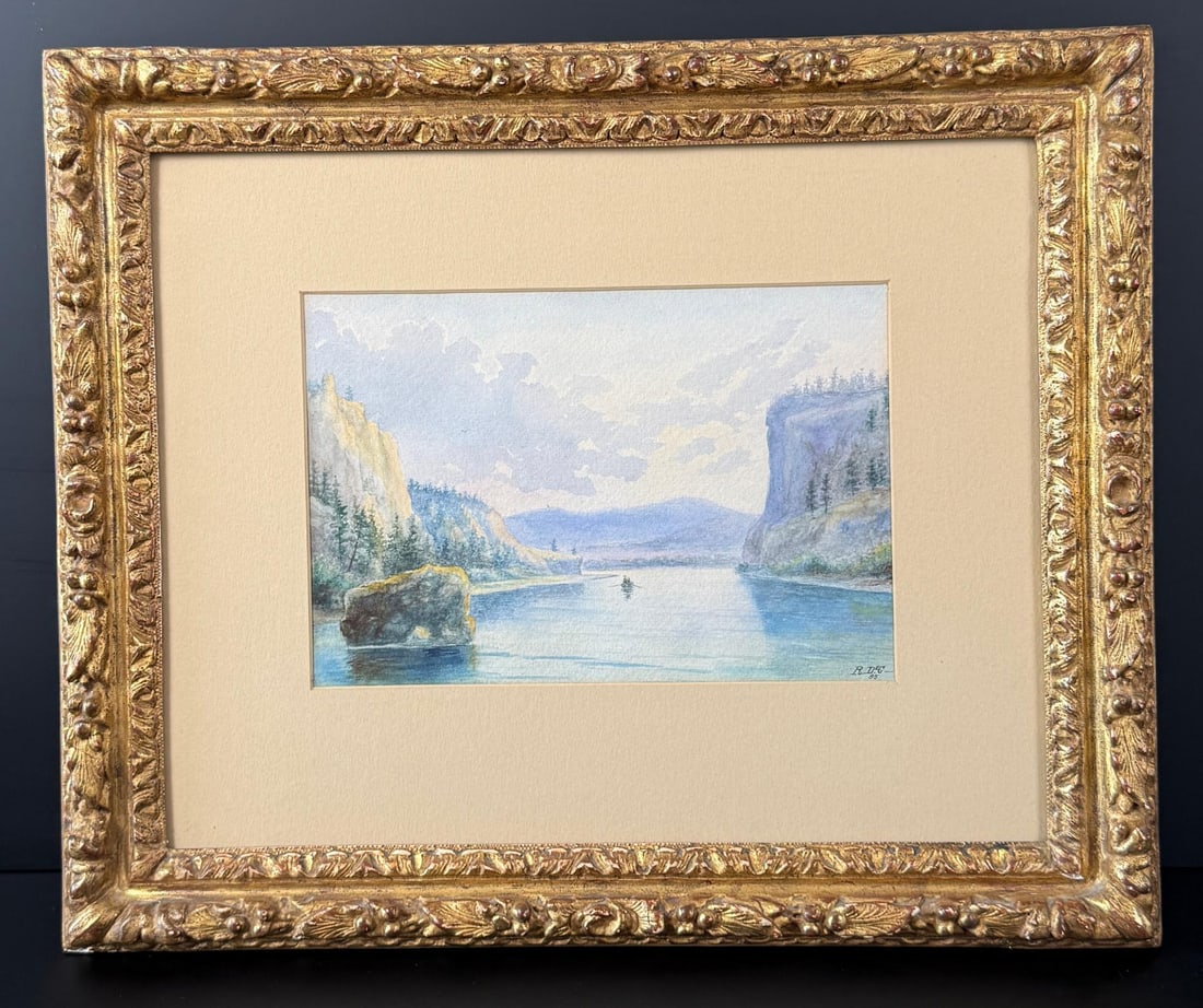 Ralph Earl DeCamp Helena Montana Oil Painting: Title is Gates of the Mountain. 6" by 9" unframed. 14" by 17" framed. Watercolor on Paper. Ralph Earl DeCamp (1858 - 1936) was active/lived in Montana, Illinois. Ralph DeCamp is known for Landscape, w