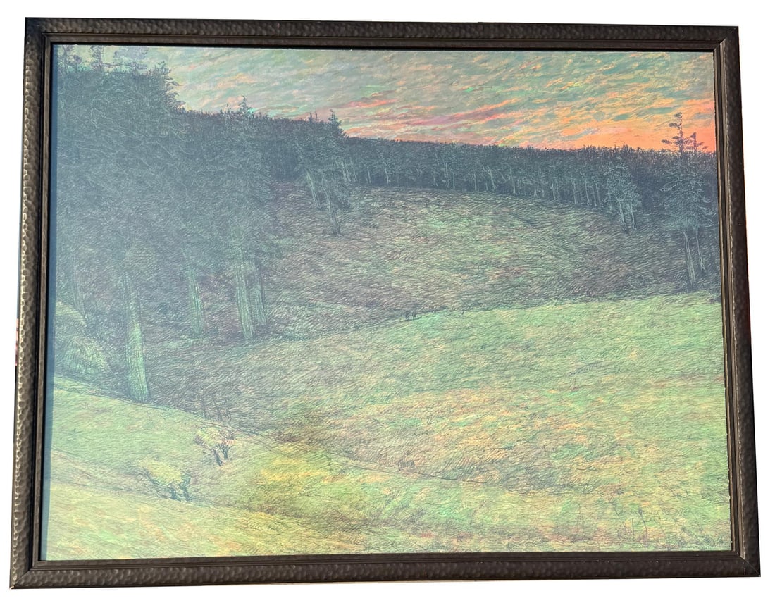 Russell Chatham Fall Evening Lithograph: 38" by 49" framed. Signed as shown.