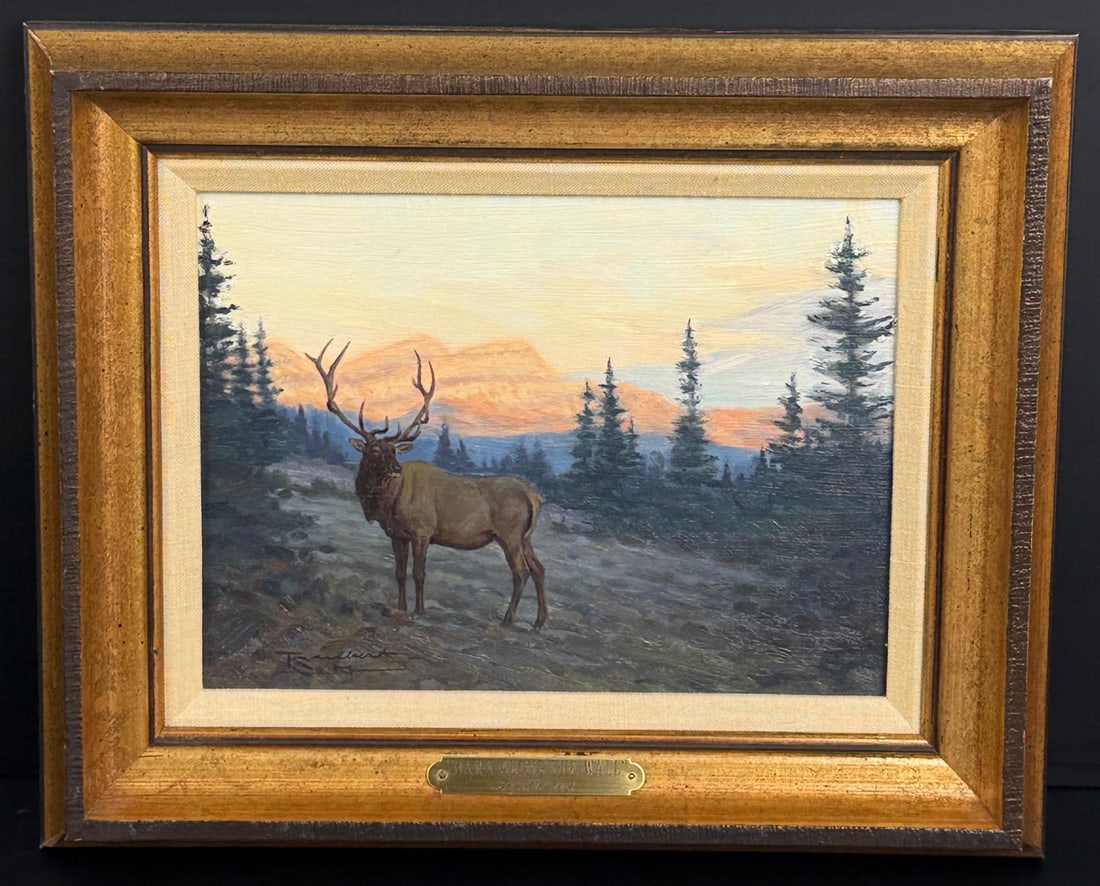 Tom Saubert Dawn Along the Wall Painting: Title is Dawn Along the Wall. 7 1/2" by 10" unframed. 11 1/2" by 14" framed. Oil on Board. Tom Saubert (Born 1950) is active/lives in Montana. Tom Saubert is known for Historical American frontier sce