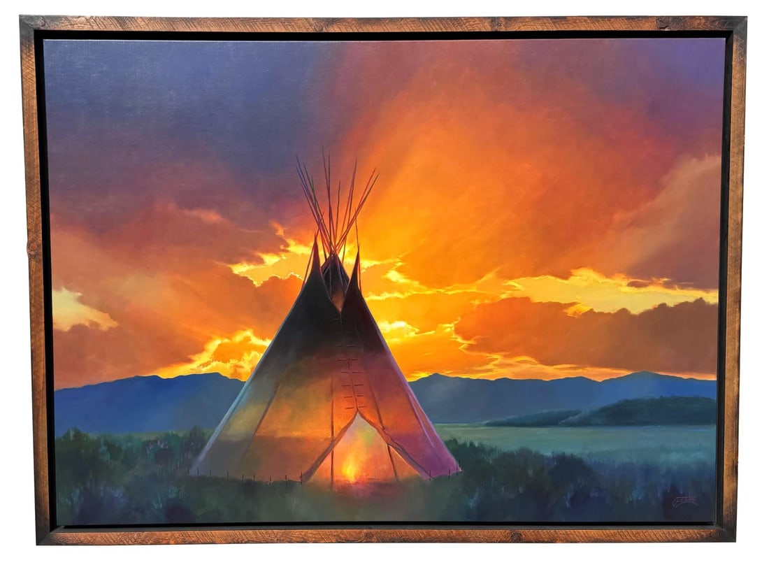 Colt Idol Breaking Through Painting: Title is Breaking Through. 48" by 66" unframed. 52 1/2" by 70 1/2" framed. Oil on Canvas. As nice of an example of Colt's work, as you will ever find. Colt R. Idol (Born 1992) is active/lives in Monta
