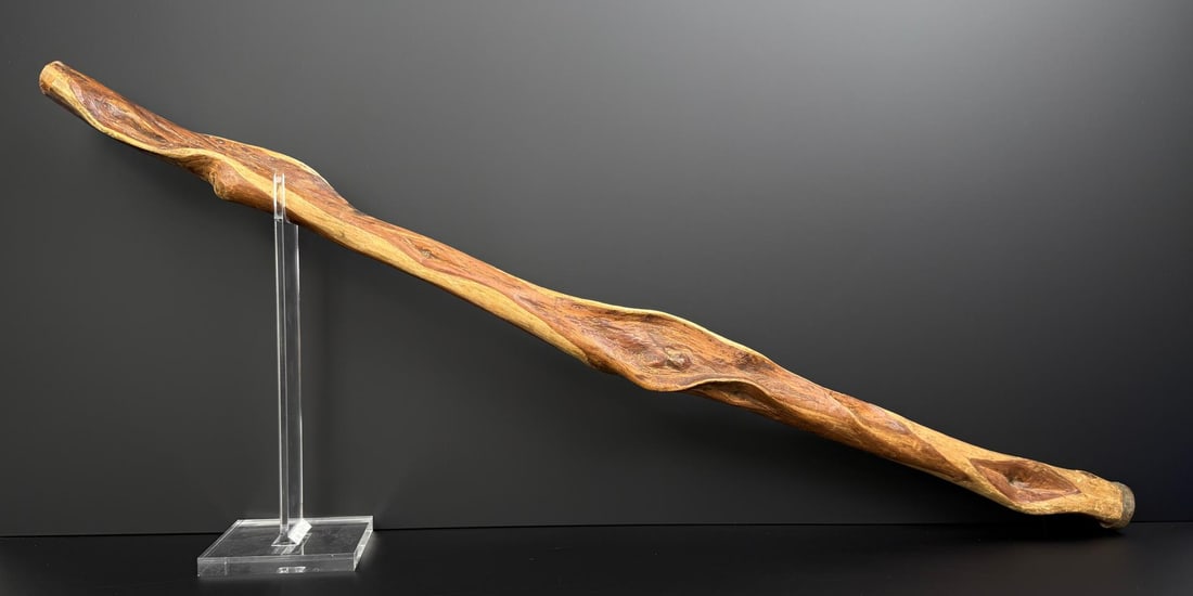 Folk Art Diamond Willow Carved Walking Stick: 34 1/2" long.