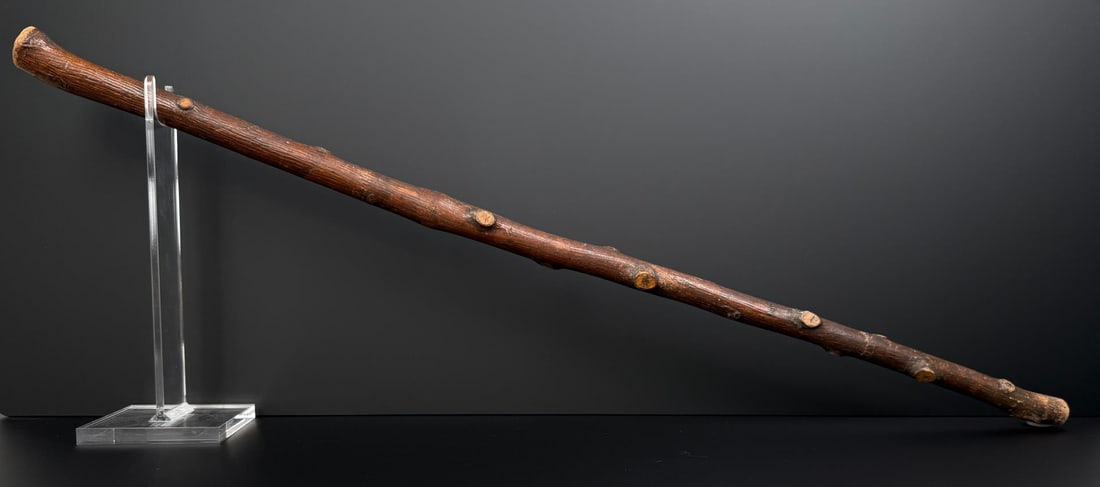 Folk Art Willow Carved Walking Stick: 34 1/2" long.