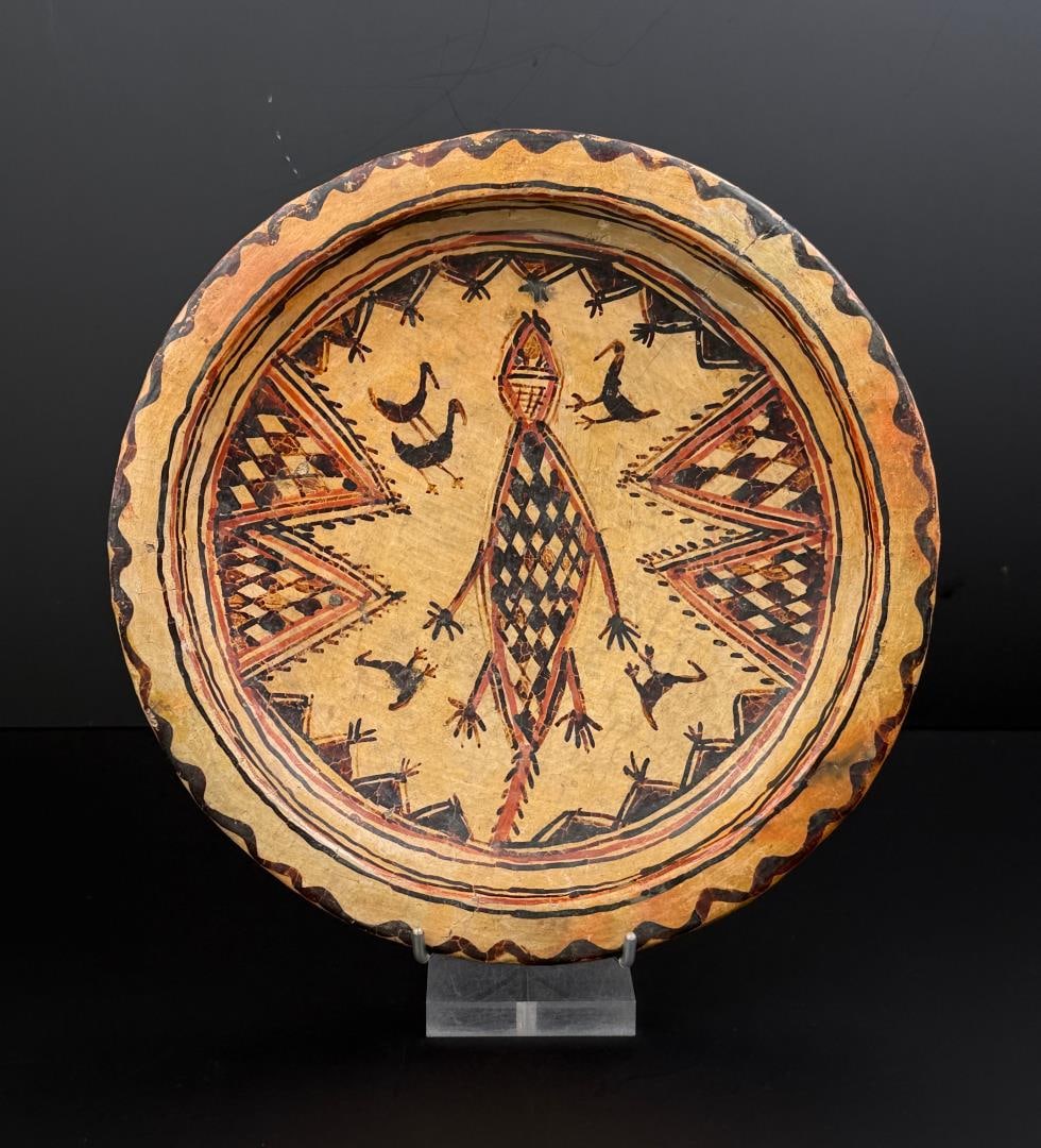 Moroccan Berber Pottery Plate: Cracked. 12 1/4" diameter.