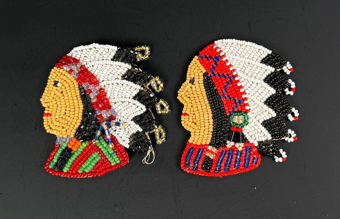 Native American Indian Beaded Brooches: 2 1/4" by 2"
