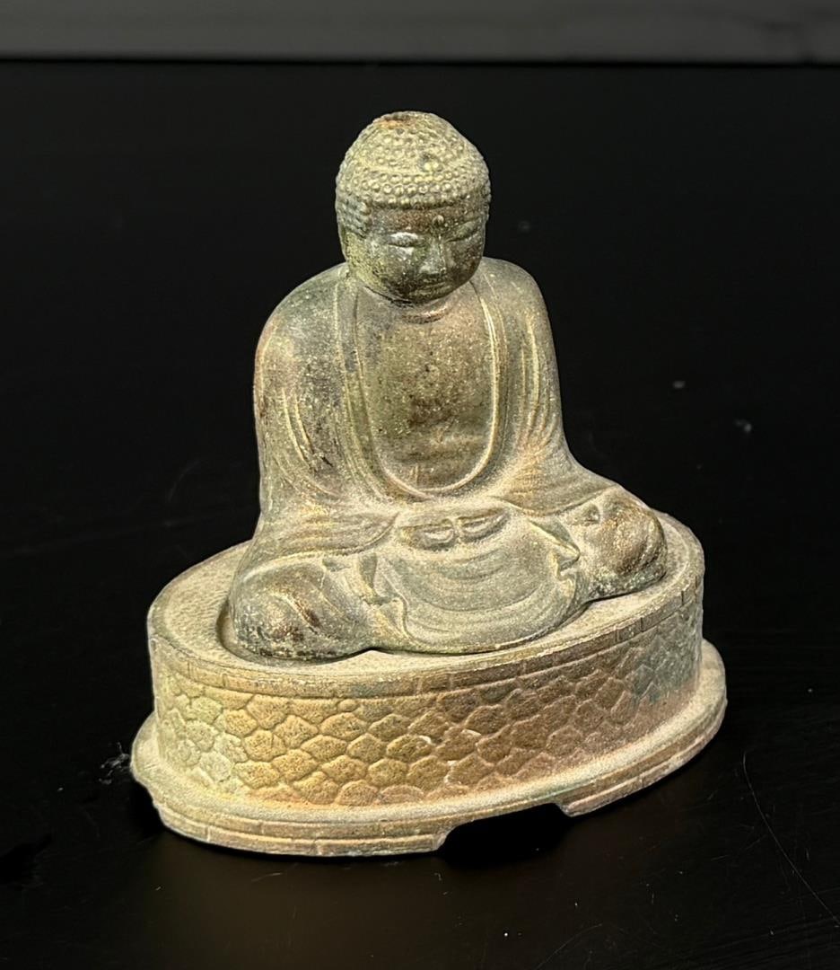 Japanese Seated Buddha Censer Incense Burner: 3 1/4" by 3 1/4" by 2 1/4"