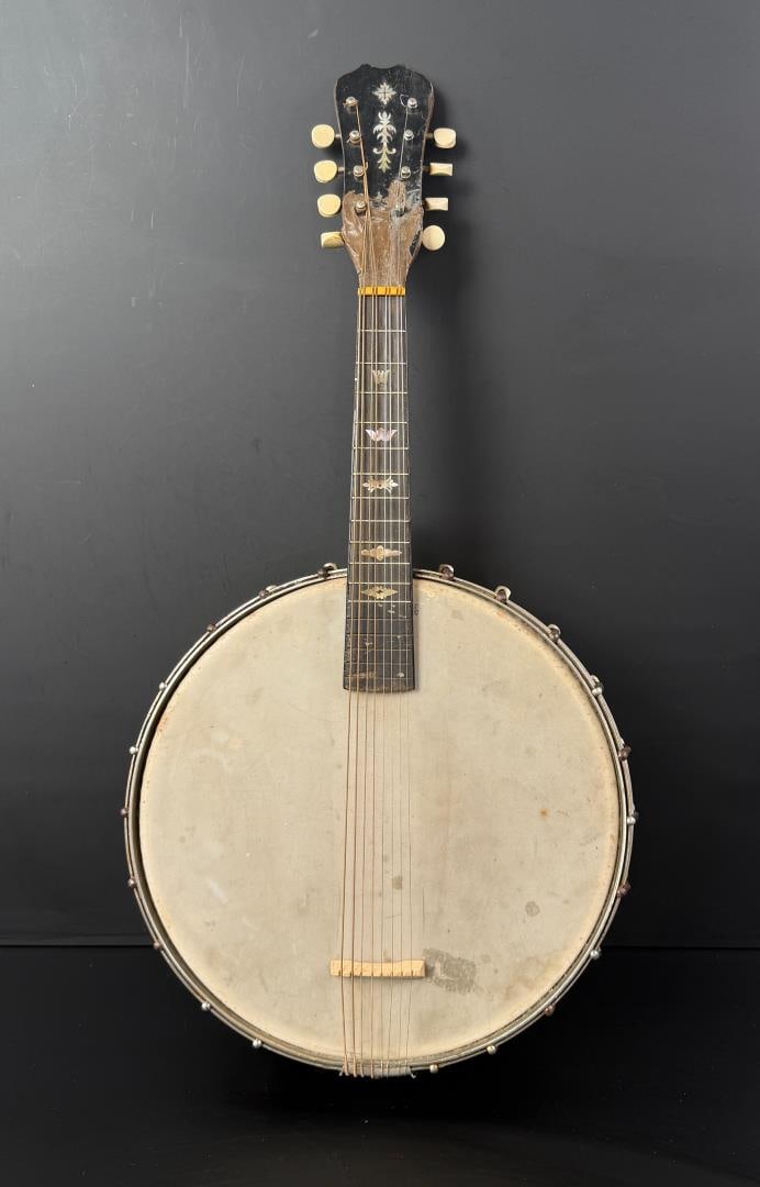George Washburn Mandolin Banjo: Neck has been poorly repaired as shown.