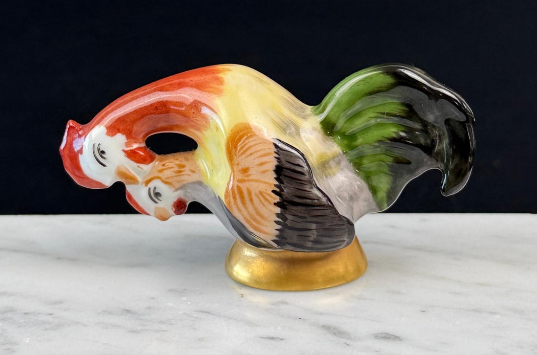 Limoges Two Fucking Chickens Porcelain Figurine: Made for Hostellerie du Coq Hardy. 2 7/8" by 1 1/2" by 1 1/4"