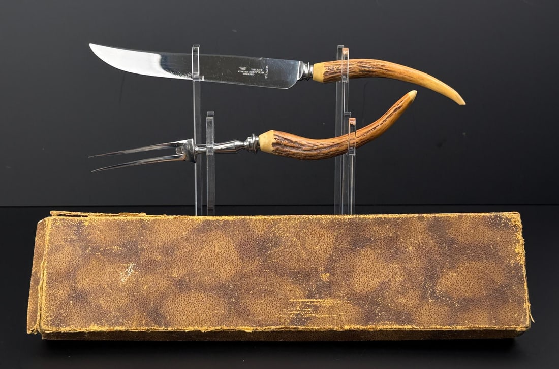 Taylor Witness Stag Horn Handle Carving Set: Nice set in box.