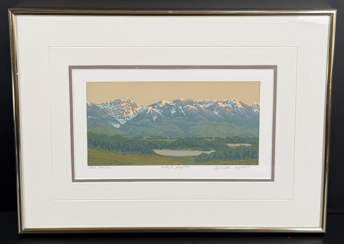 Paul Waldum Black Mountain Serigraph Print: 13 1/4" by 18 1/4" framed.