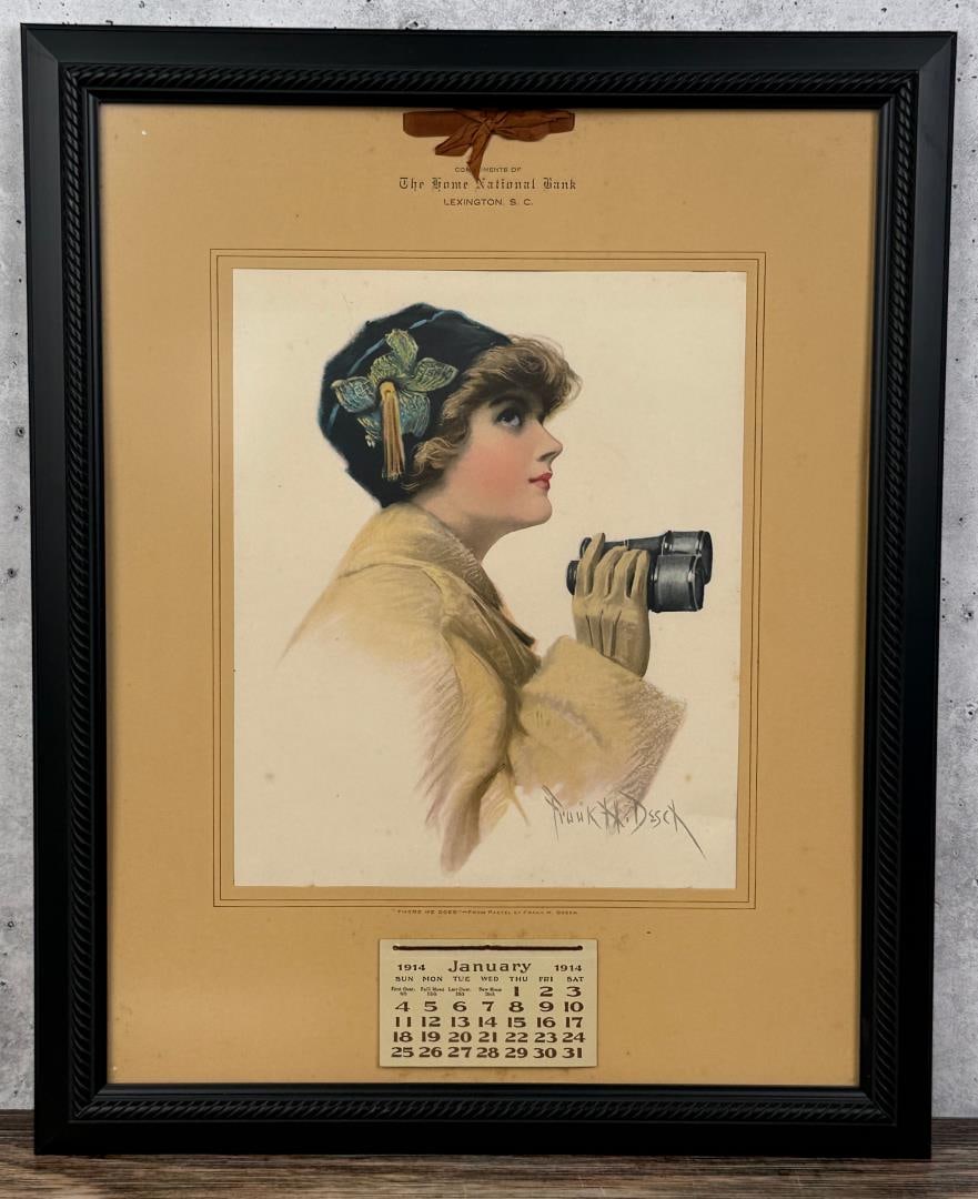 1914 Lexington South Carolina Calendar: 16 1/2" by 20 3/8" framed. The Home National Bank.
