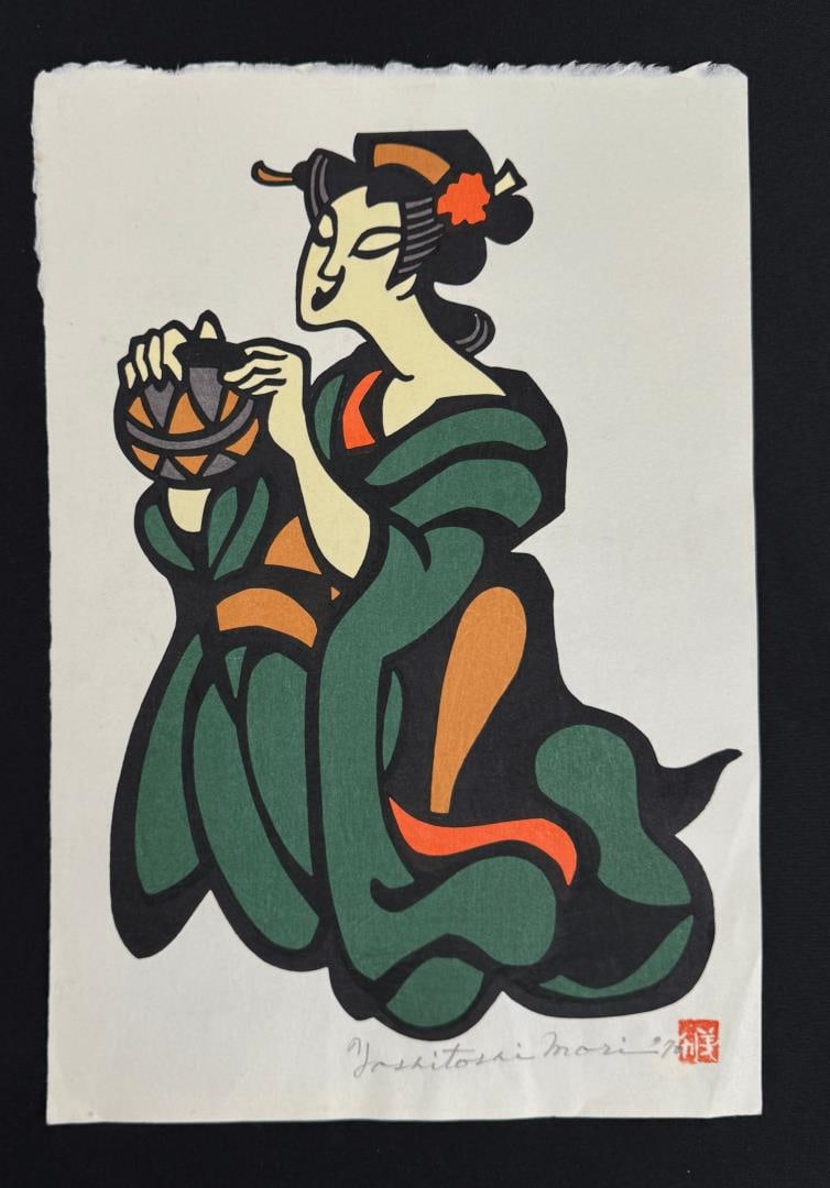 Mori Yoshitoshi Geisha Woodblock Print: 12" by 17 3/4"