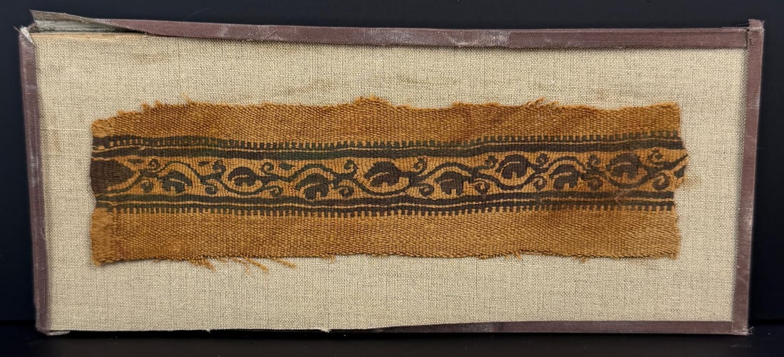 Ancient Coptic Textile Fragment: 5 1/4" by 12" on board.
