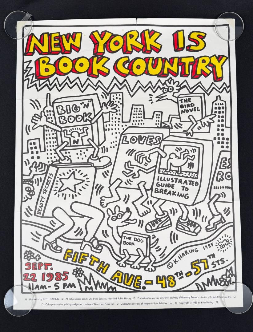 New York is Book Country Keith Haring Poster: Original 1985 example. 19 1/2" by 25"