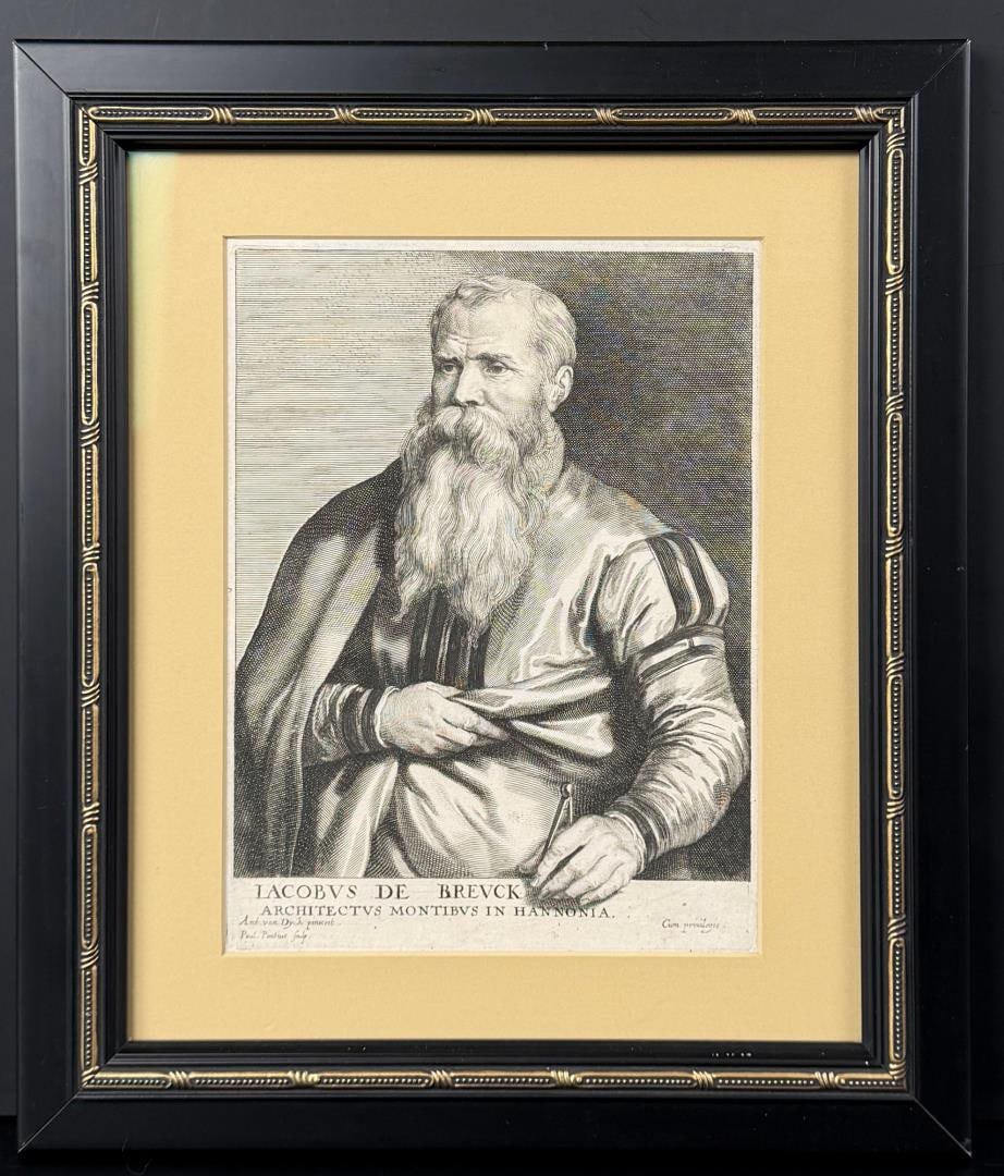 Paulus Pontius Jacobus de Breuck Engraving: Painted by Sir Anthony van Dyck. Engraved by the Flemish printmaker Paulus Pontius.12" by 14" framed.