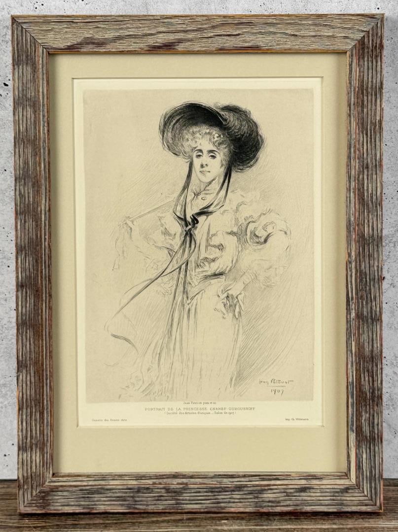 Jean Patricot Portrait de la Princesse Cheref: 9 5/8" by 13 1/8" framed.