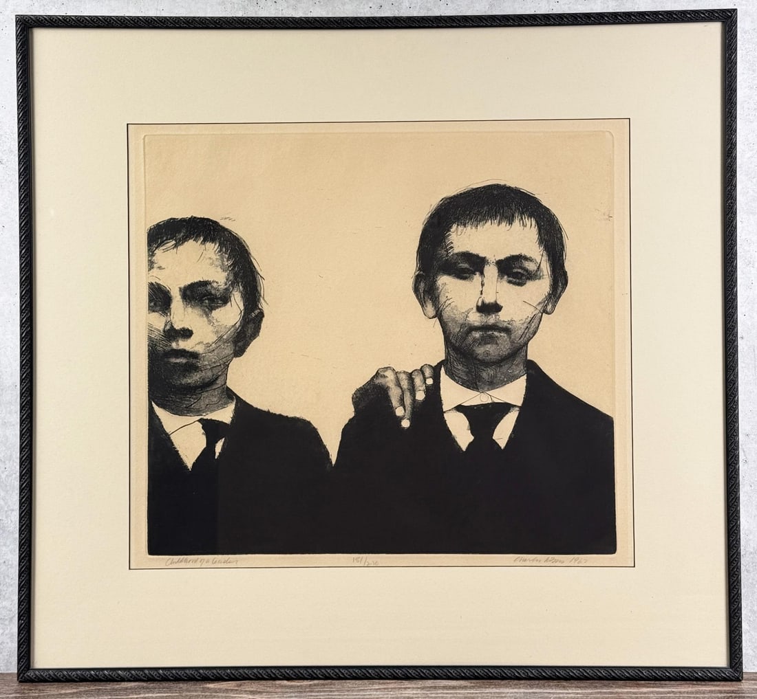 Charles Wells Childhood of a Leader Etching: 28" by 30" framed.