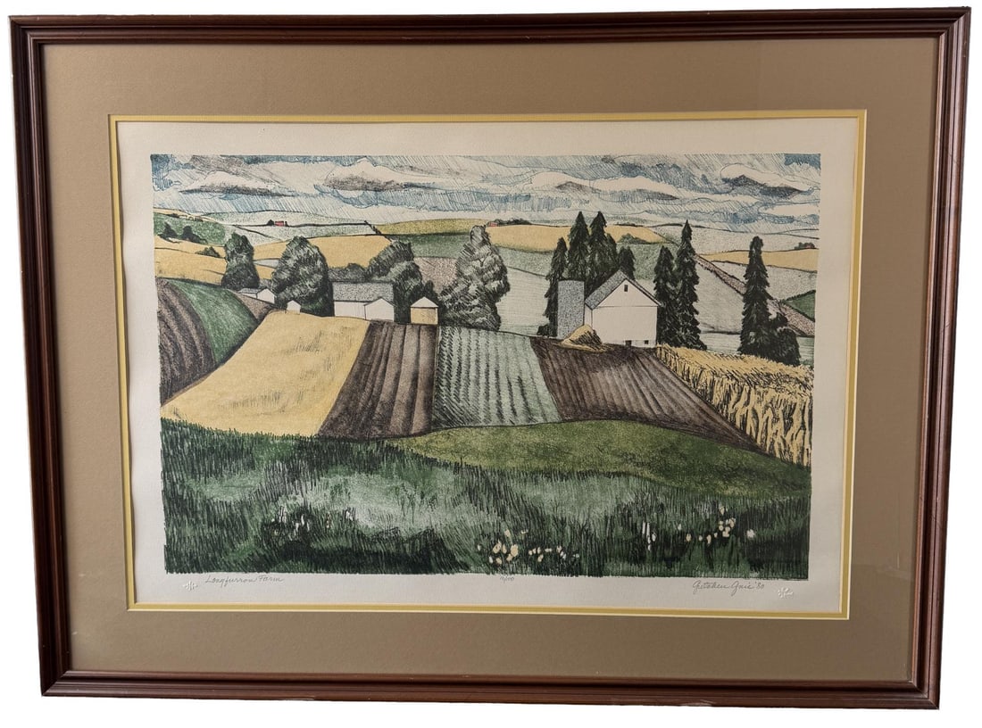 Gretchen Quie Longfurrow Farm Lithograph: 27" by 36" framed.