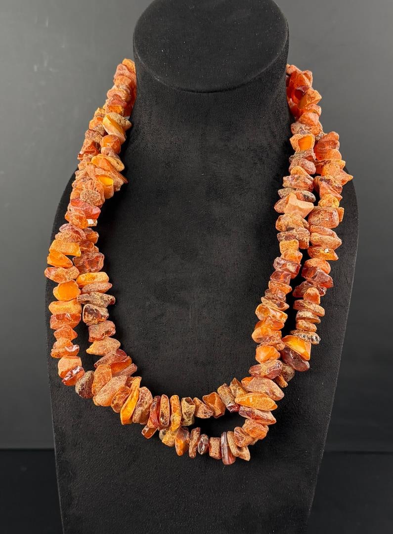 Raw Baltic Amber Nugget Necklace: 229 Grams. 29 1/4" long.