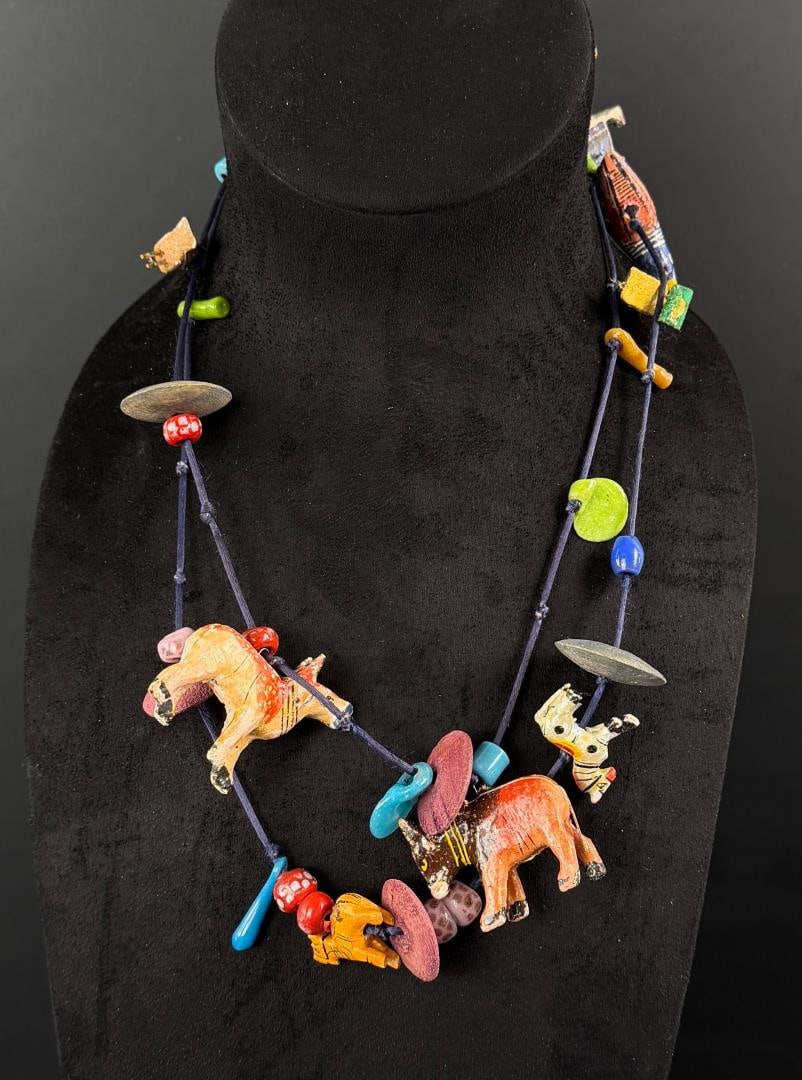 Mexican Folk Art Necklace: 23 5/8" long.