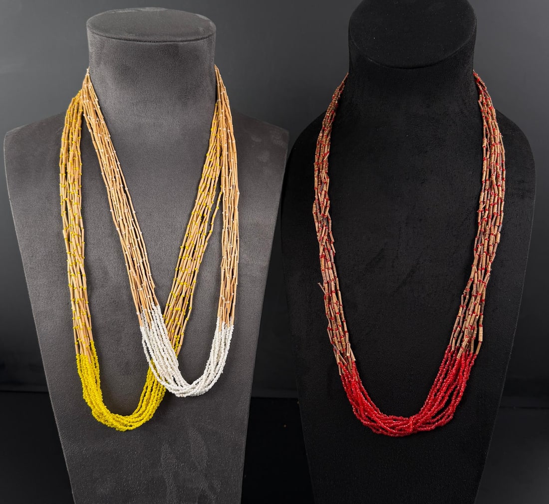 African Trade Bead Necklaces: 15 1/2" long as displayed.